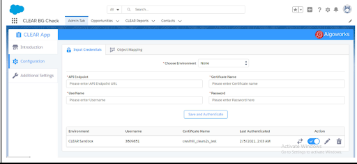 Intuitive UI with Easy Mapping with CLEAR- Input Credentials